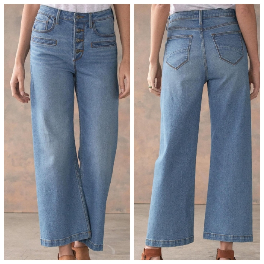 Driftwood Charlee Cropped Wide Leg Button Fly Jeans Size 30